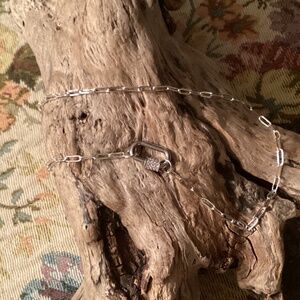 Silver Paperclip Chain Crystal Carabiner Choker Necklace 16”